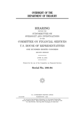 Oversight of the Department of Treasury by Committee on Financial Services (house), United S. Congress, United States House of Representatives