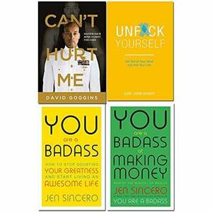 Cant hurt me, unfck yourself, you are a badass, you are a badass at making money 4 books collection set by Gary John Bishop, David Goggins, Jen Sincero