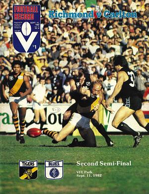 1982 Second Semi Final Footy Record Richmond vs. Carlton by 