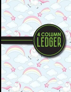 4 Column Ledger: Record Book, Accounting Note Pad, Ledger Books For Bills, Cute Unicorns Cover, 8.5" x 11", 100 pages by Moito Publishing