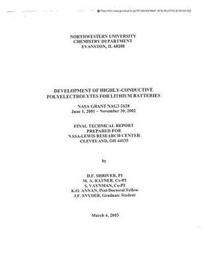 Development of Highly-Conductive Polyelectrolytes for Lithium Batteries by National Aeronautics and Space Adm Nasa