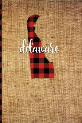 Delaware: 6" x 9" - 108 Pages: Buffalo Plaid Delaware State Silhouette Hand Lettering Cursive Script Design on Soft Matte Cover by Print Frontier