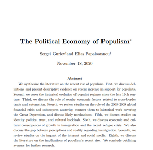 The Political Economy of Populism by Sergei Guriev, Elias Papaioannou