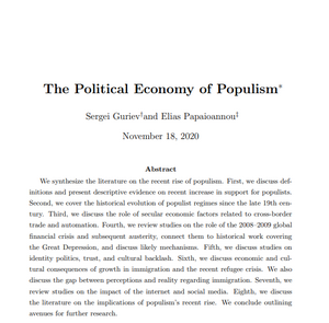 The Political Economy of Populism by Elias Papaioannou, Sergei Guriev