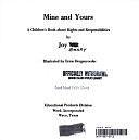 Mine and Yours: A Children's Book about Rights and Responsibilities by Joy Wilt Berry, Wilt, Joy Wilt