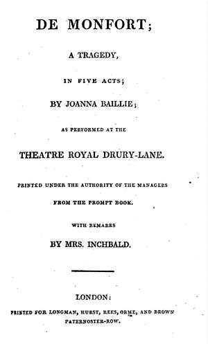 De Monfort by Joanna Baillie