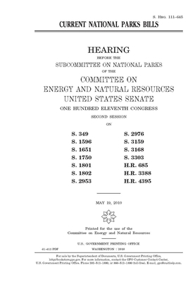 Current national parks bills by United States Congress, United States Senate, Committee on Energy and Natura (senate)