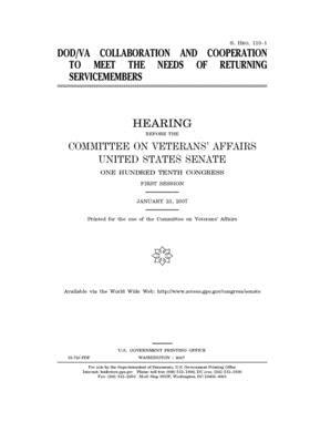 DOD/VA collaboration and cooperation to meet the needs of returning servicemembers by United States Congress, United States Senate, Committee On Veterans (senate)