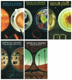 Douglas Adams 5 Books set: The Hitchhiker's Guide to the Galaxy, The Restaurant at the End of the Universe, Life The Universe and Everything, So Long and Thanks for all the Fish, and Mostly Harmless by Russell T. Davies, Douglas Adams