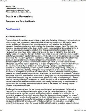 Death as a Perversion: Openness and Germinal Death by Marilouise Kroker, Arthur Kroker, Reza Negarestani
