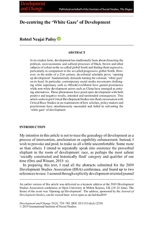 De-centering the White Gaze of Development by Robtel Neajai Pailey