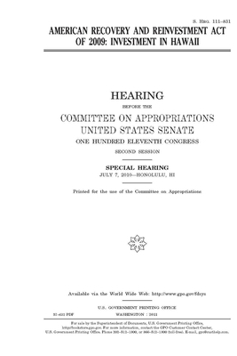 American Recovery and Reinvestment Act of 2009: investment in Hawaii by Committee on Appropriations (senate), United States Congress, United States Senate