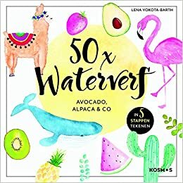 50x waterverf: Avocado, Alpaca en co by Lena Yokota-Barth