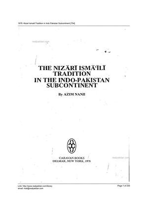 The Nizari Ismaili Tradition in the Indo-Pakistan Subcontinent by Azim Nanji