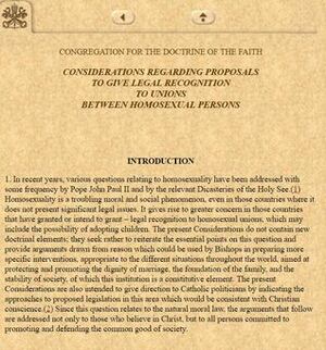 Considerations Regarding Proposals to Give Legal Recognition to Unions between Homosexual Persons by Congregation for the Doctrine of the Faith