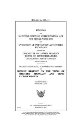 Hearing on National Defense Authorization Act for Fiscal Year 2009 and oversight of previously authorized programs by United State Congress, United States House of Representatives, Committee on Armed Services (house)