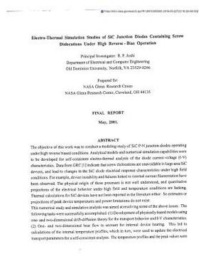 Electro-Thermal Simulation Studies of Sic Junction Diodes Containing Screw Dislocations Under High Reverse-Bias Operation by National Aeronautics and Space Adm Nasa