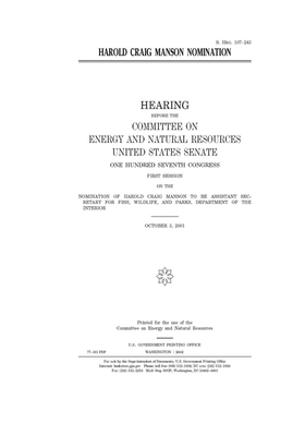 Harold Craig Manson nomination by United States Congress, United States Senate, Committee on Energy and Natura (senate)