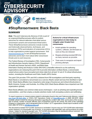 #StopRansomware: Black Basta by Cybersecurity and Infrastructure Security Agency (CISA), Federal Bureau Of Investigation, Department of Health and Human Services, Multi-State Information Sharing and Analysis Center (MS-ISAC)